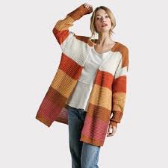 Umgee Sweaters - Umgee Striped Open-front Knit Cardigan Size Medium New With Tags